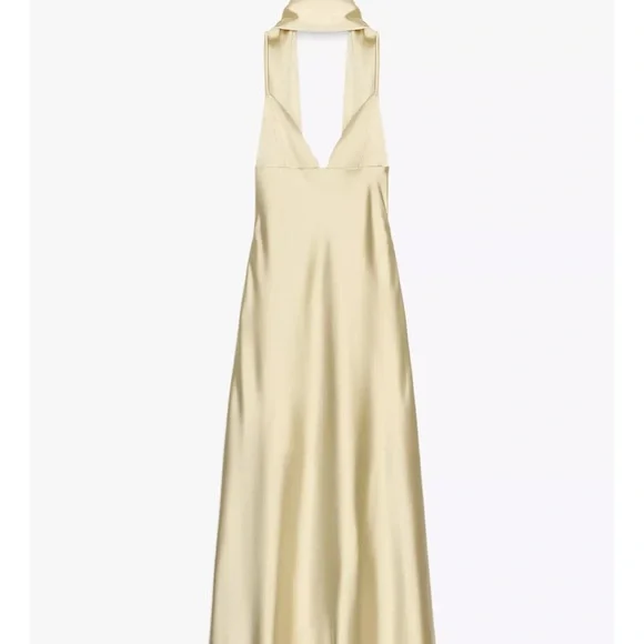 Zara butter yellow SATIN EFFECT FOULARD DRESS - Picture 6 of 14